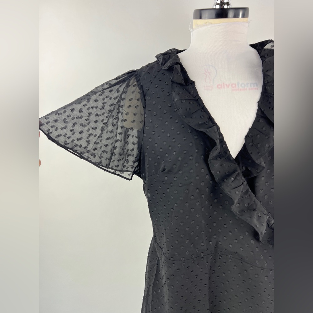 💚 3195. Swiss Dot Ruffled Wrap Midi Dress - Picture 4 of 7